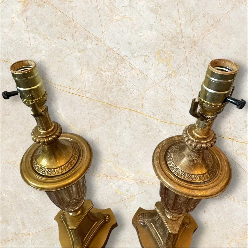Coordinating Vintage Hollywood Regency‎ Gold Cut Glass Table Lamps 22